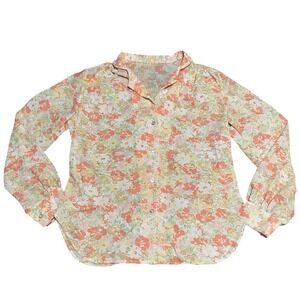 1970s women's large Floral Blouse Long Sleeve Button Down Shirt‎ Cottagecore
